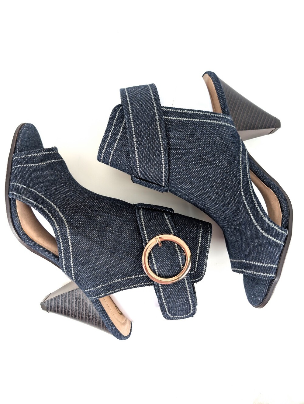 Comfort Est. 1946 Blue Denim Open Toe Ankle Booties Slingback Cone Heel Size 9 - Picture 7 of 13